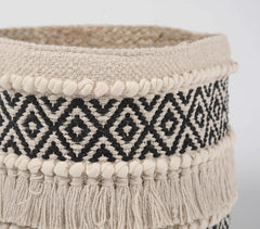 Monotone Diamond Handwoven Cotton & Braided Jute Basket