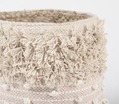 Shaggy Tasseled Cotton & Jute Rust Basket