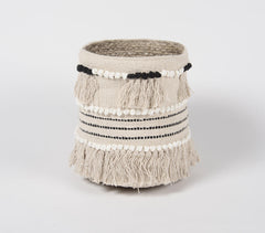 Jute & Fringed Cotton Basket