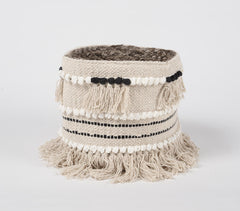 Jute & Fringed Cotton Basket