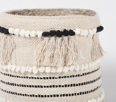 Jute & Fringed Cotton Basket
