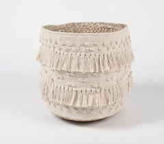 Tasseled & Textured Cotton & Jute Basket