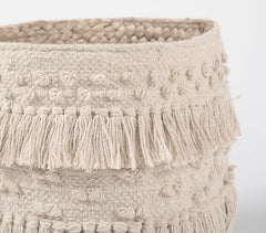 Tasseled & Textured Cotton & Jute Basket