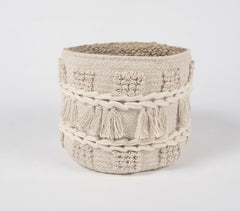 Tasseled & Textured Cotton & Jute Basket