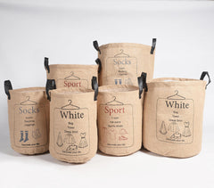 Jute & PU Leather Laundry bags (set of 6)