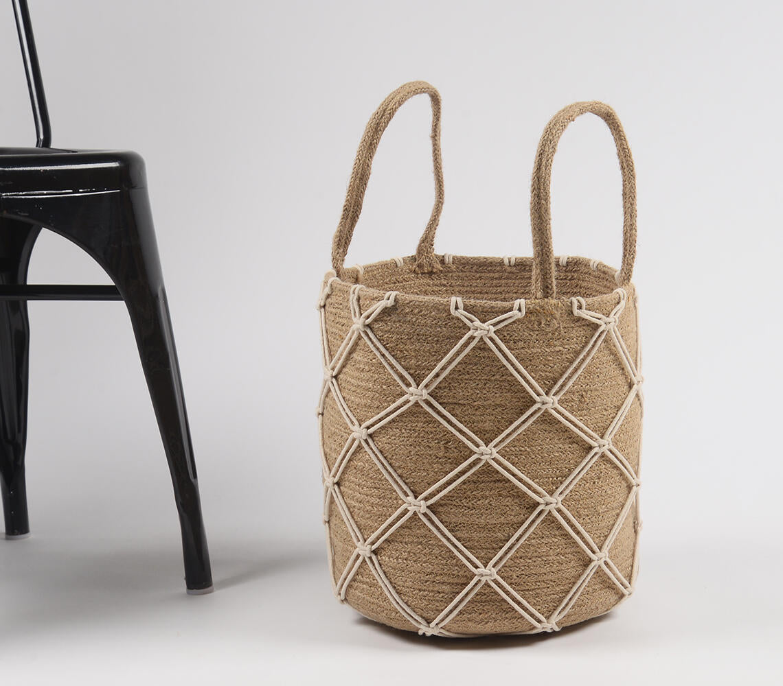 Hand Braided Jute & Macrame Cord Basket