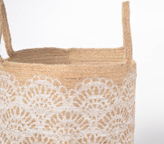 Handwoven & Floral Printed Jute Basket
