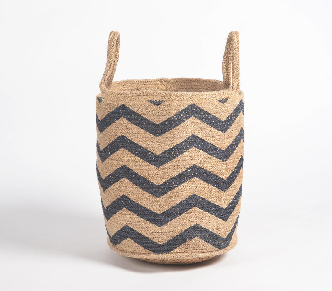Handwoven Chevron Printed Jute Basket