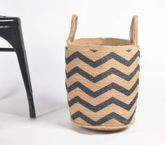 Handwoven Chevron Printed Jute Basket