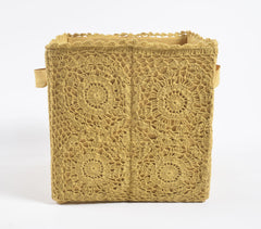 Crochet Mustard Cotton Foldable Storage Hamper