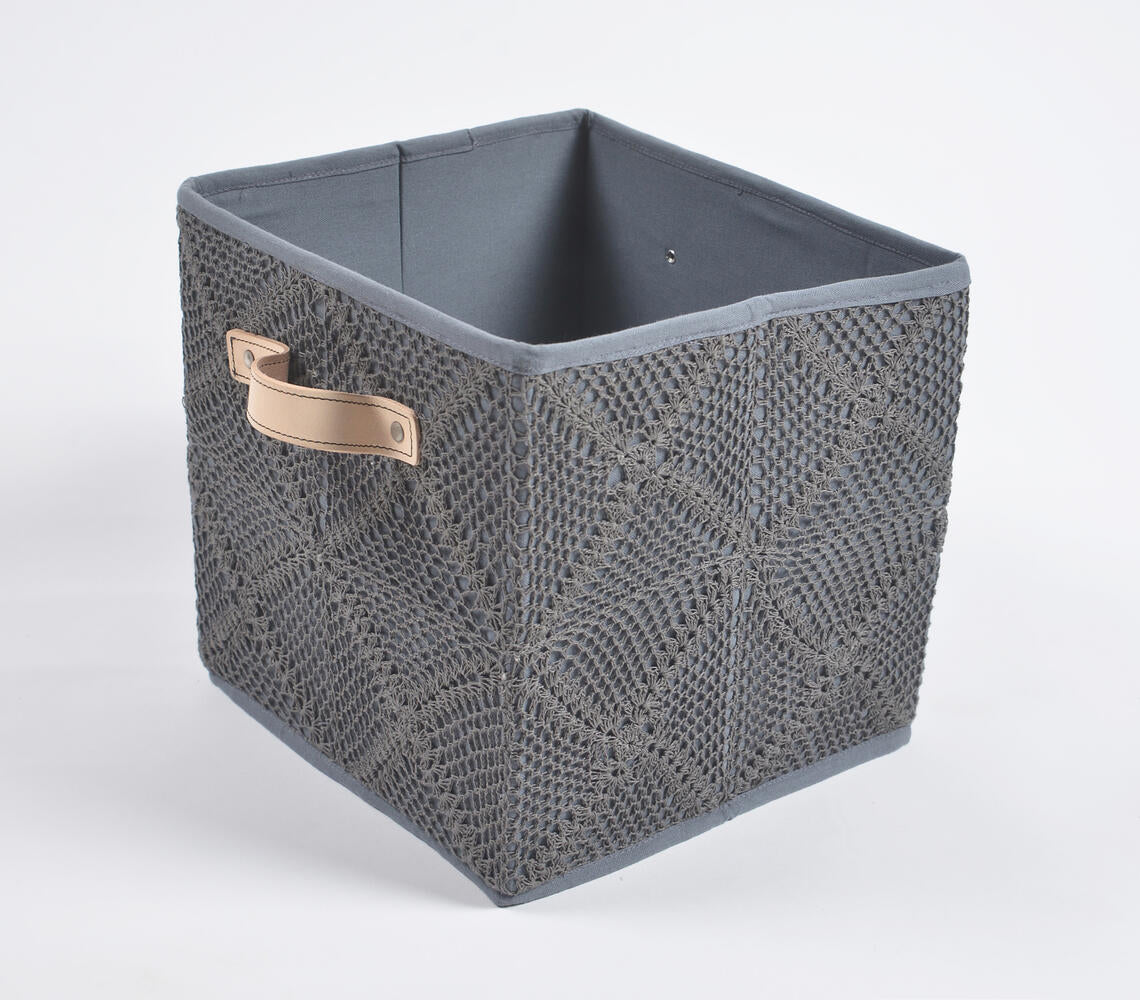 Crochet Charcoal Cotton Foldable Storage Hamper