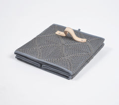 Crochet Charcoal Cotton Foldable Storage Hamper