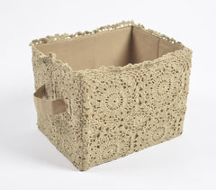 Crochet Khaki Cotton Foldable Storage Hamper