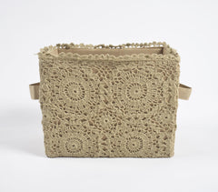 Crochet Khaki Cotton Foldable Storage Hamper
