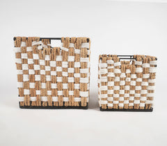 Braided Plain Weave Iron Basket (Set of 2)