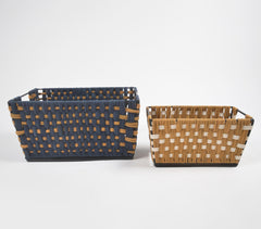 Braided Plain Weave Iron Basket (Set of 2)