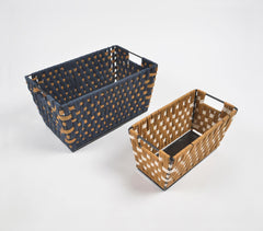 Braided Plain Weave Iron Basket (Set of 2)