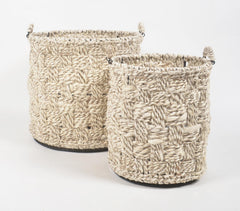 Checkered Woven Jute & Iron Nesting Basket (set of 2)