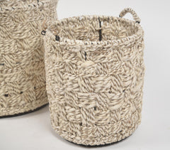 Checkered Woven Jute & Iron Nesting Basket (set of 2)