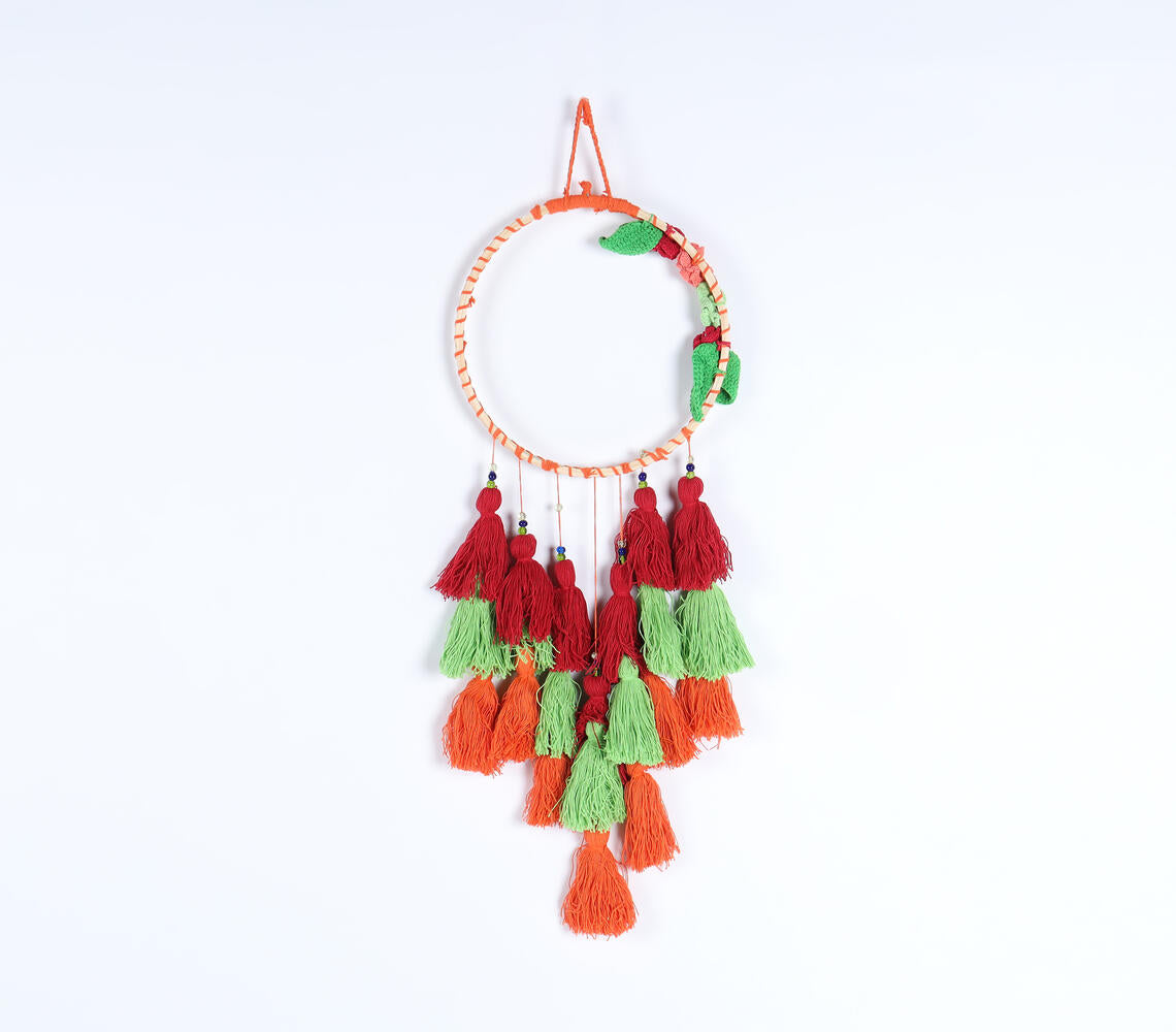 Thread-Wrapped Hoop Tasseled Wall Hanging