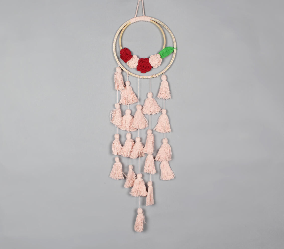 Dual-Rings Floral Pink Tasseled Wall Decor
