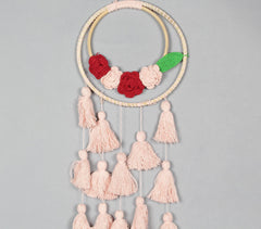 Dual-Rings Floral Pink Tasseled Wall Decor