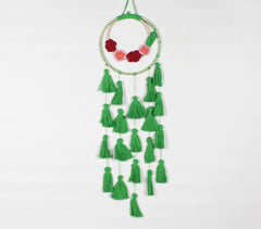 Dual-Rings Floral Green Tasseled Wall Decor