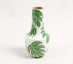 Enamelled Wooden Tropical Leaf Vase
