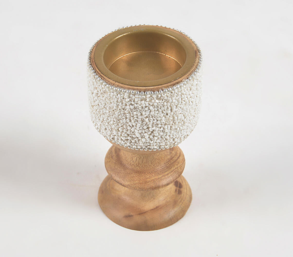 Raw Mango Wood Beaded Incense Cone Holder Q2