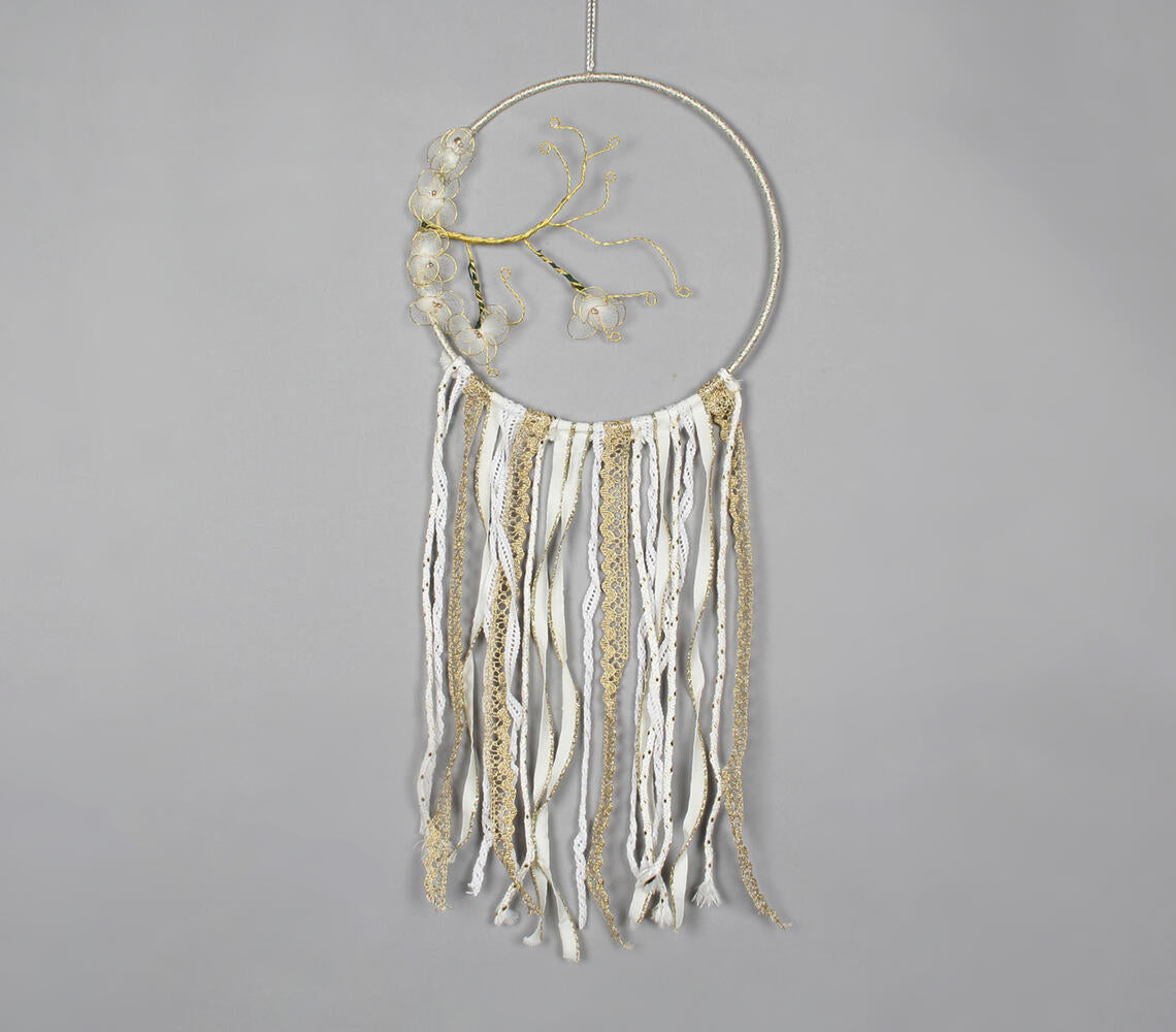 Floral Branch Dreamcatcher with Golden & White Lace-Extensions