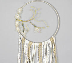 Floral Branch Dreamcatcher with Golden & White Lace-Extensions