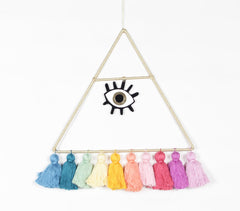 Triangular-Frame Eye Tasseled Wall Decor