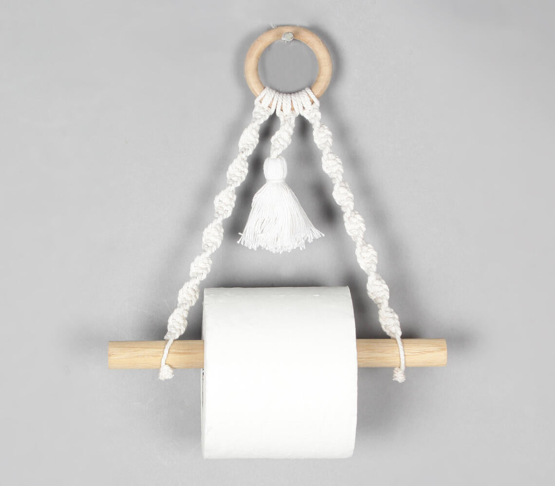 Cotton Macrame & Wood Hanging Roll Holder Q1