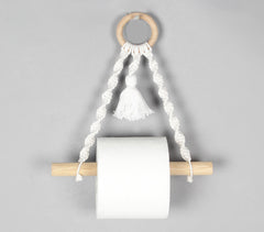 Cotton Macrame & Wood Hanging Roll Holder Q1