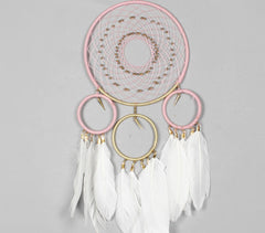 Classic Beaded & Faux Feathers Coral Dreamcatcher