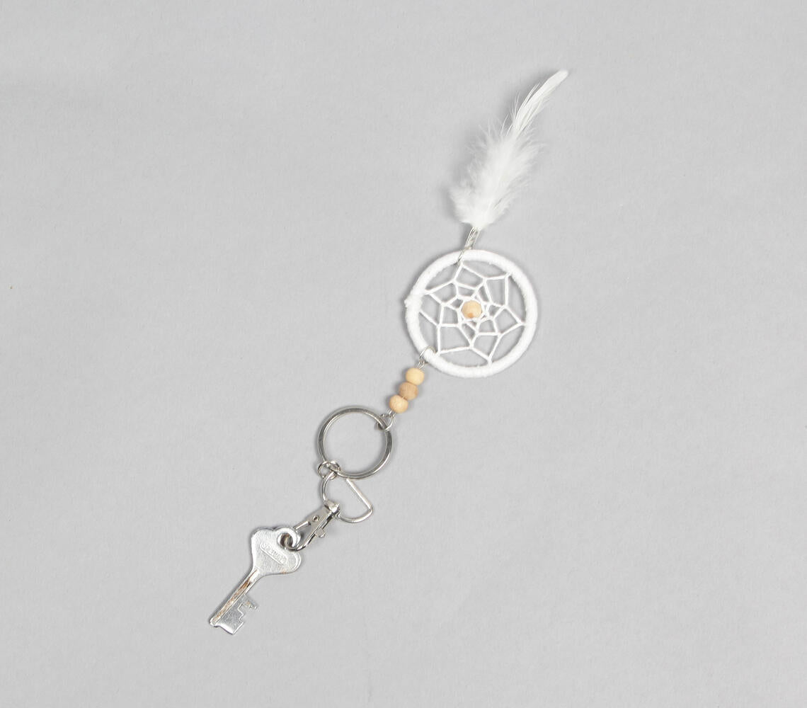 White Mini-Dreamcatcher Keychain