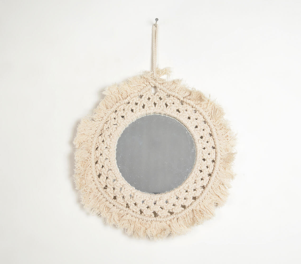 Round Fringes Cotton Cord Hanging Mirror