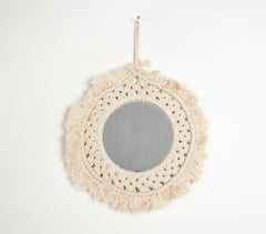 Round Fringes Cotton Cord Hanging Mirror