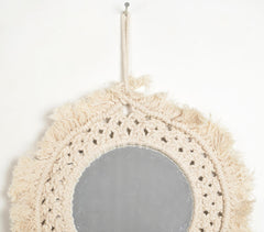 Round Fringes Cotton Cord Hanging Mirror