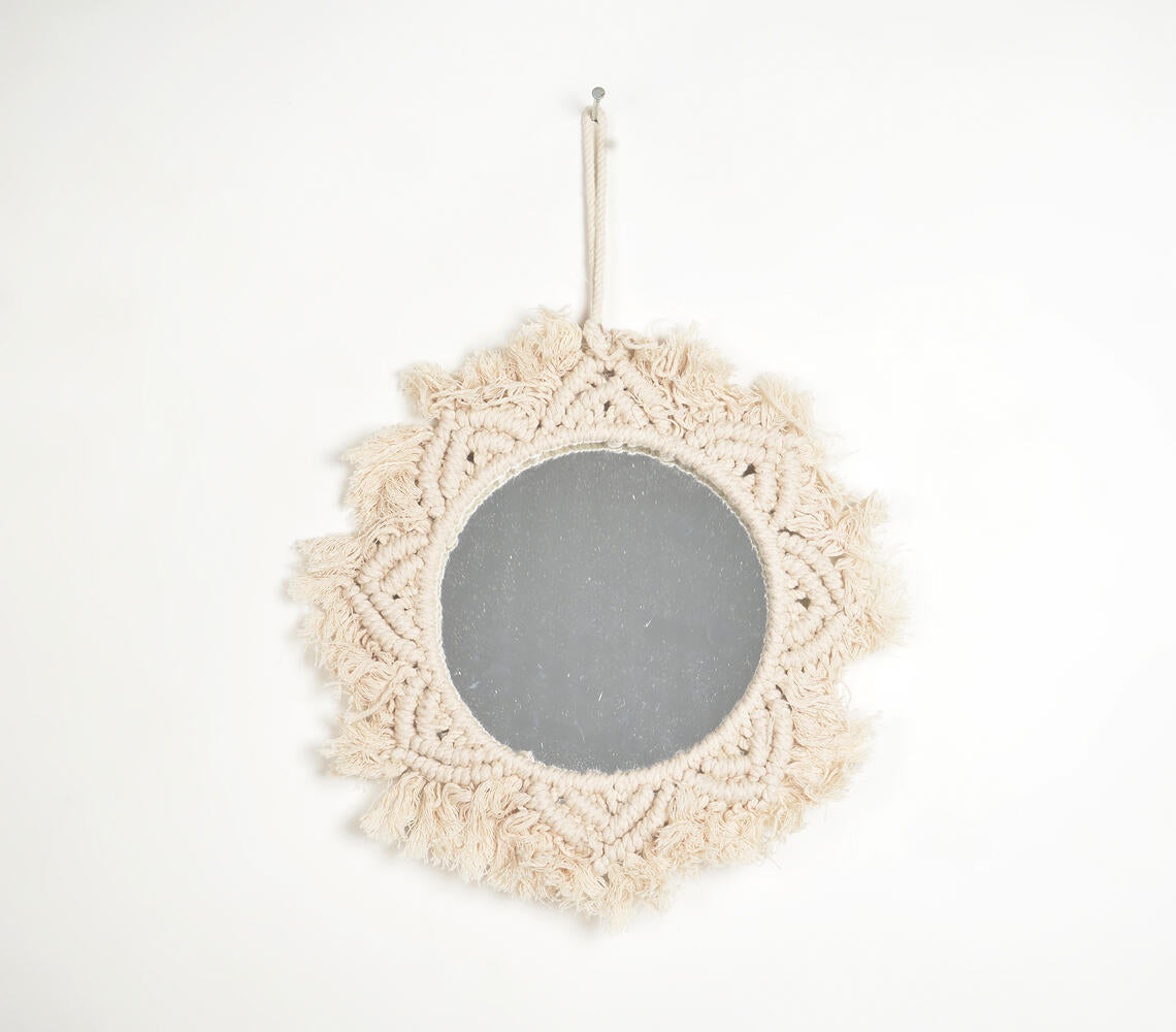 Fringes in Floral Cotton Cord Hanging Mirror