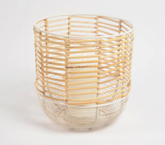 Earthy Handwoven Iron & Cane Candle Holder