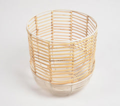 Earthy Handwoven Iron & Cane Candle Holder