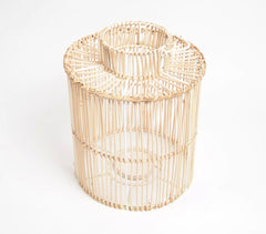 Structured Handwoven Iron & Cane Candle Holder