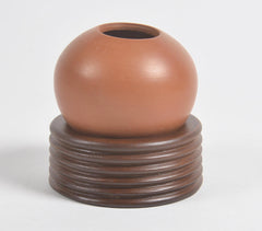 Ribbed Wooden & Terracotta Spherical Desk Planter