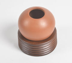 Ribbed Wooden & Terracotta Spherical Desk Planter