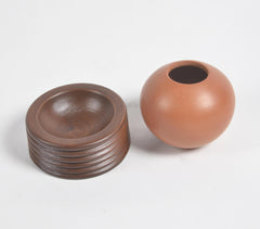 Ribbed Wooden & Terracotta Spherical Desk Planter