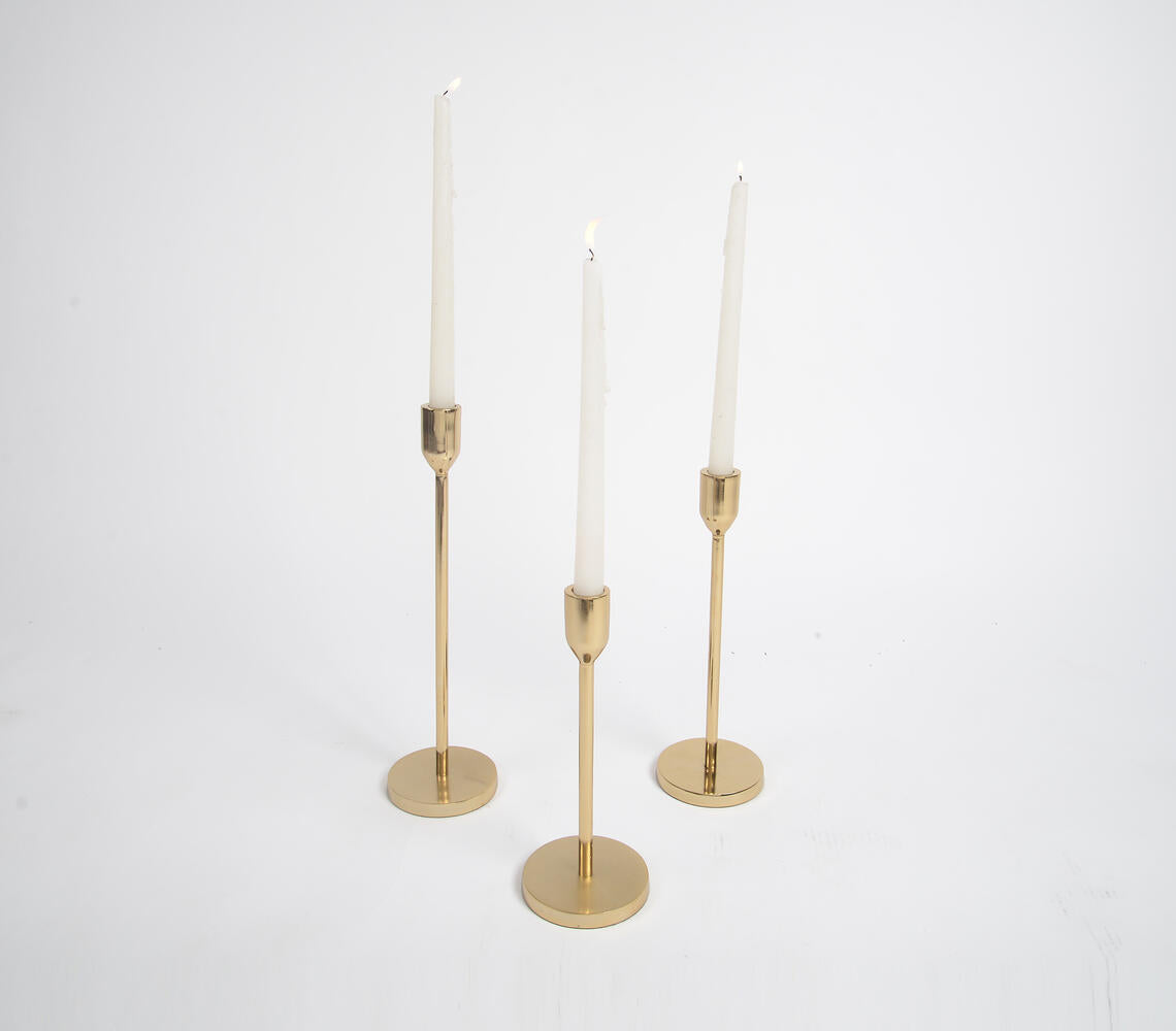 Minimal Gold Tone Aluminium Candle Sticks (Set of 3)