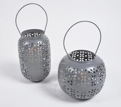 Perforated Grey Iron Lanterns (Set of 2)