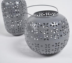 Perforated Grey Iron Lanterns (Set of 2)
