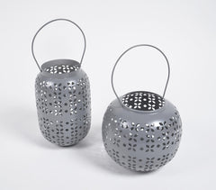 Perforated Grey Iron Lanterns (Set of 2)